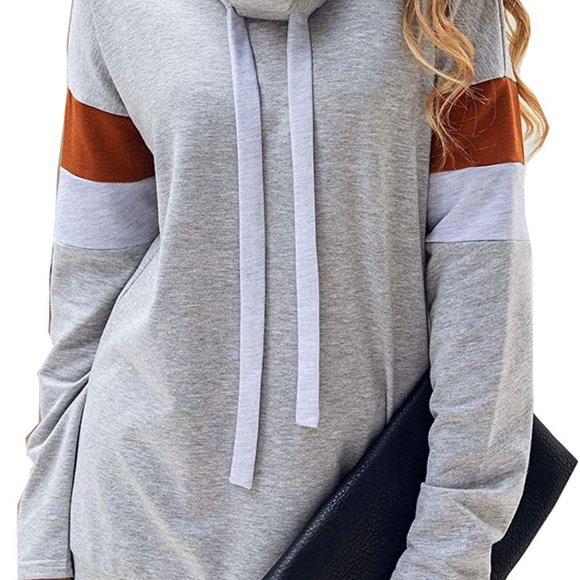 Barlver Womens Zip up Hoodie Color Block Cowl Neck Drawstring Hooded Sweatshirt - Picture 4 of 6